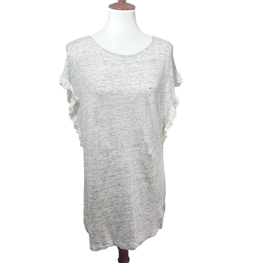 Sundance 100% Linen Gray Top Women Size M Boho Ruffle Sleeve Dolman Lightweight